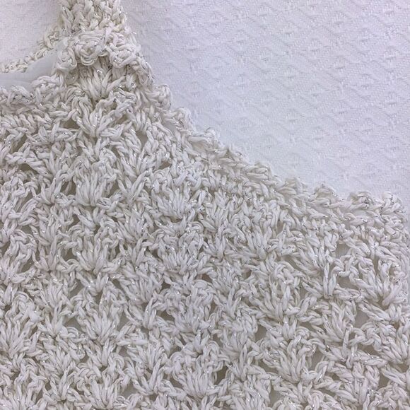 White Woven Boho Festival Tote with Metallic Thread - Picture 3 of 11